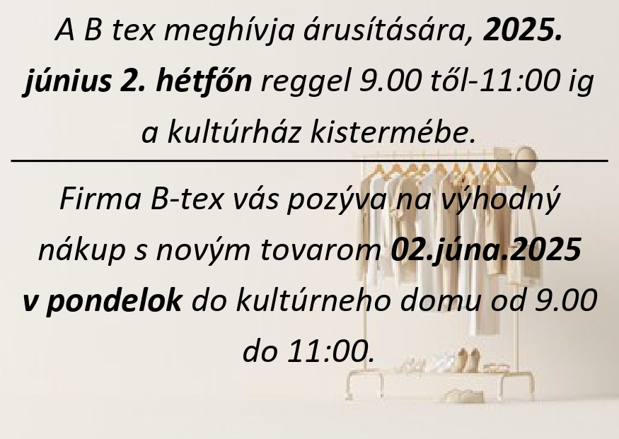 Jún.2: B tex predaj/ árusítás